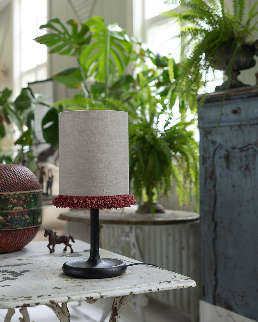 Lampskärm Cylinder D21,5 lin frans vinröd