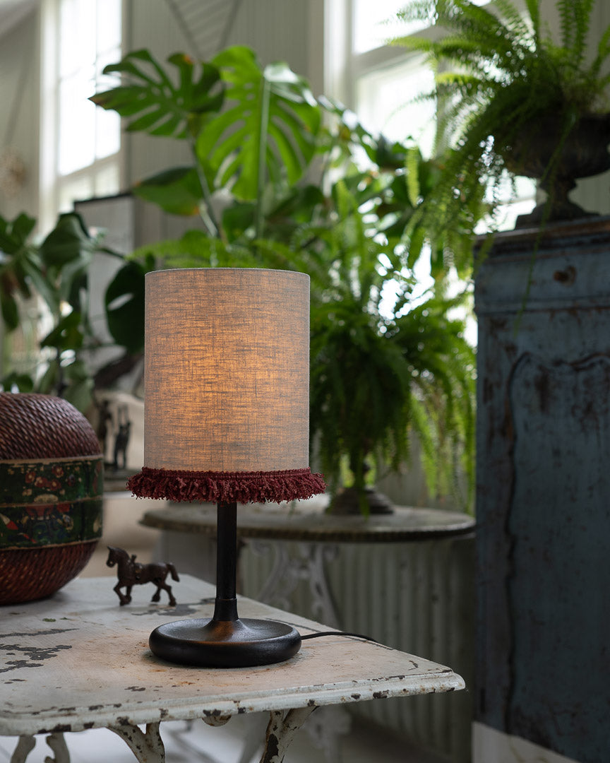 Lampskärm Cylinder D21,5 lin frans vinröd