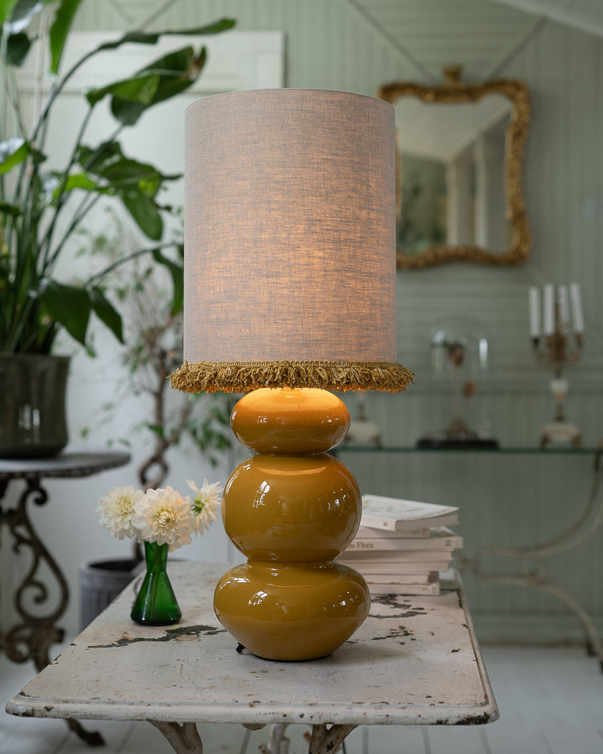 Lampskärm Cylinder D29 lin frans senapsgul